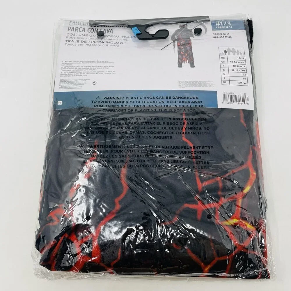 Lava Grim Reaper Robe Youth Child Boys Large 12-14 Halloween Costume Black 466 - Picture 4 of 6